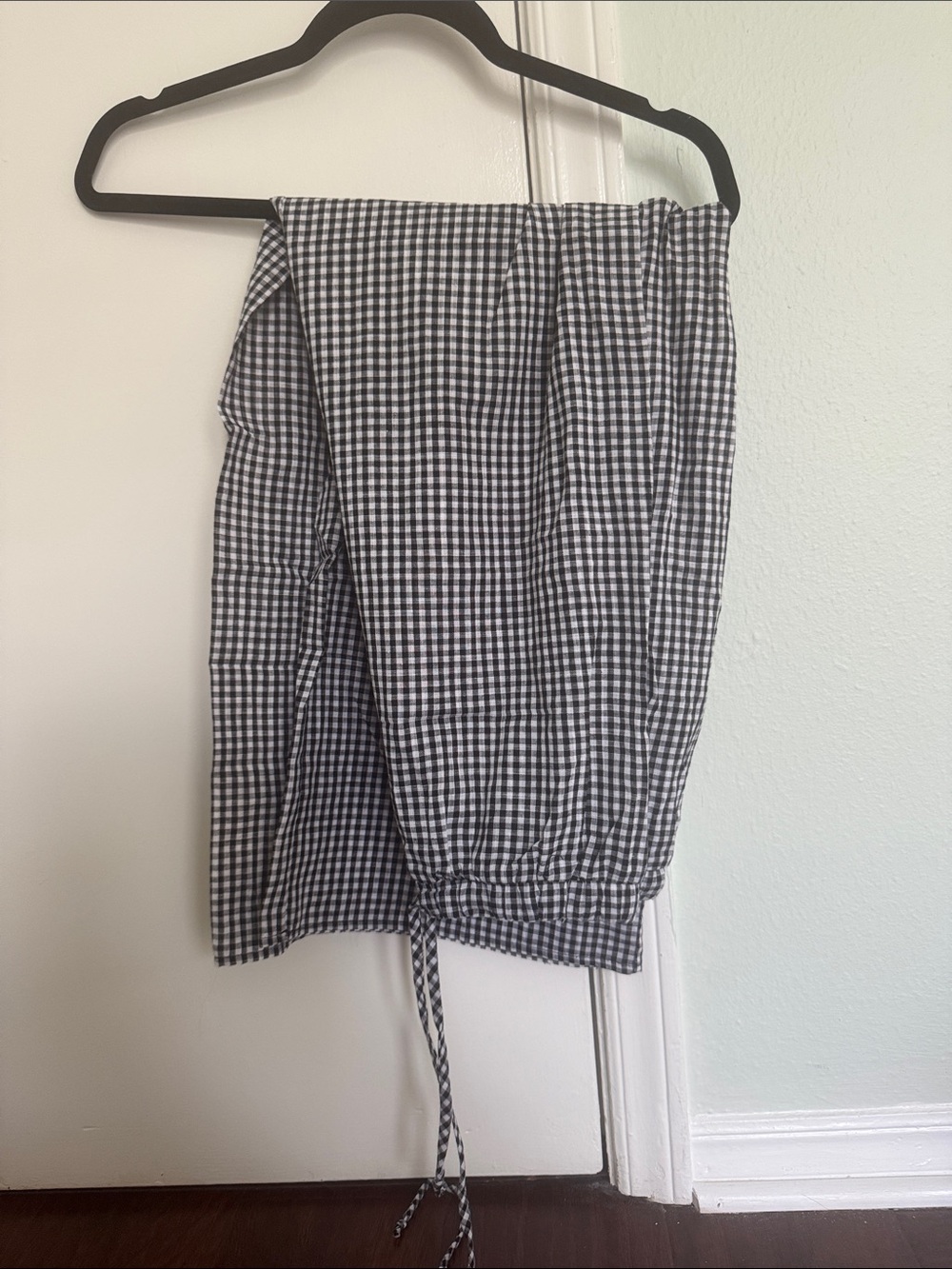 Gingham Drawstring pants - Black/White